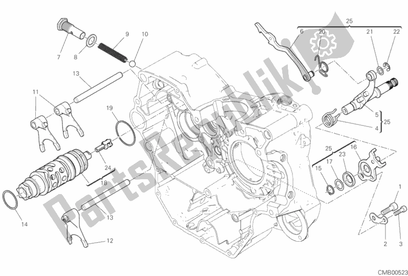Alle onderdelen voor de Schakelnok - Vork van de Ducati Scrambler Flat Track Thailand USA 803 2019